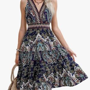 Cupshe Navy Paisley Midi Dress